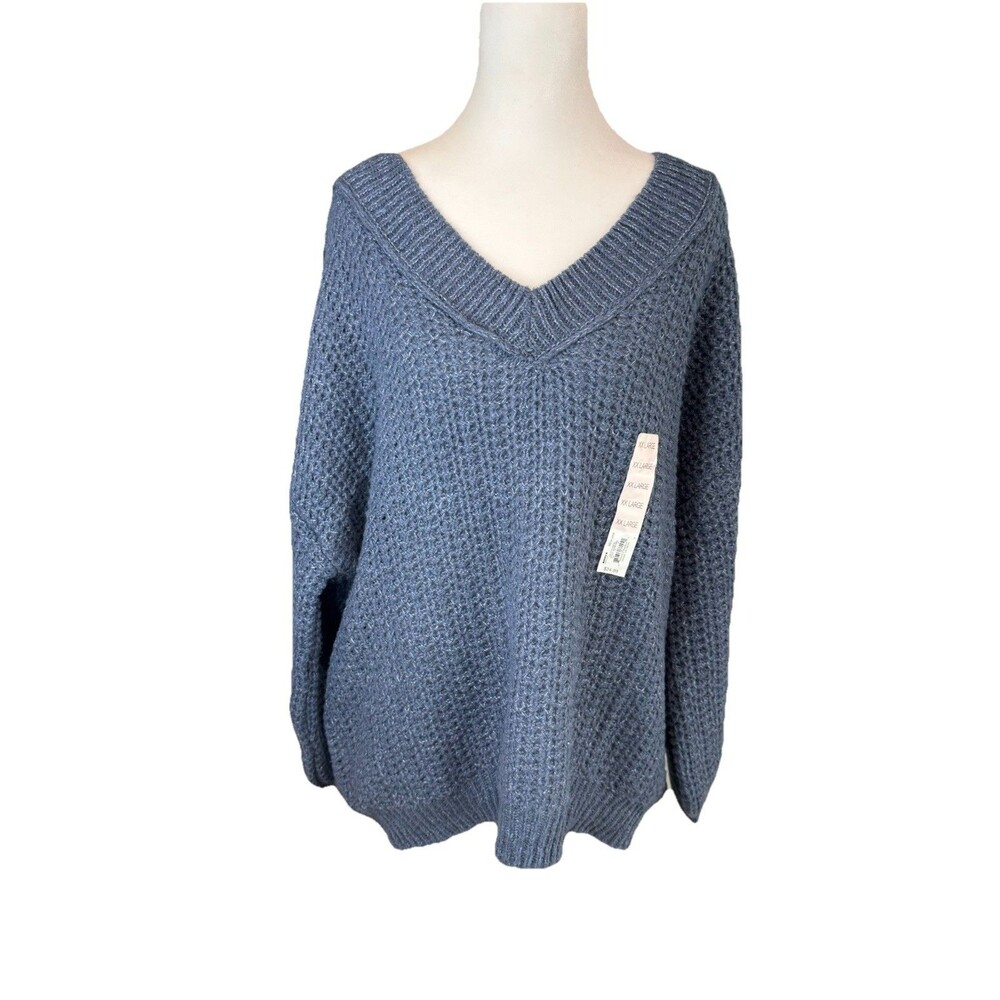 Juniors' SO Sweater Size XXL Blue V-Neck Pullover Long Sleeve NWT